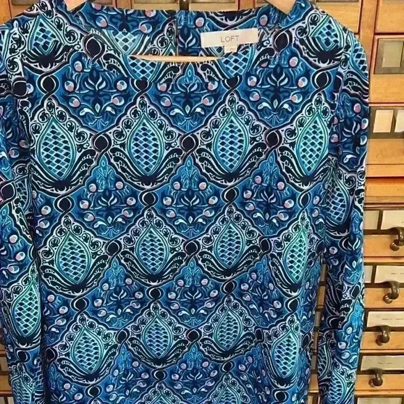 Loft Electric Sapphire Baroque Print Midi Dress Blue Size Small Side Slit - Picture 4 of 12